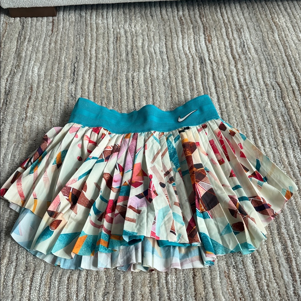 Nike Multicolor court dry-fit slam Pleated Tennis Skirt with Teal Waistband